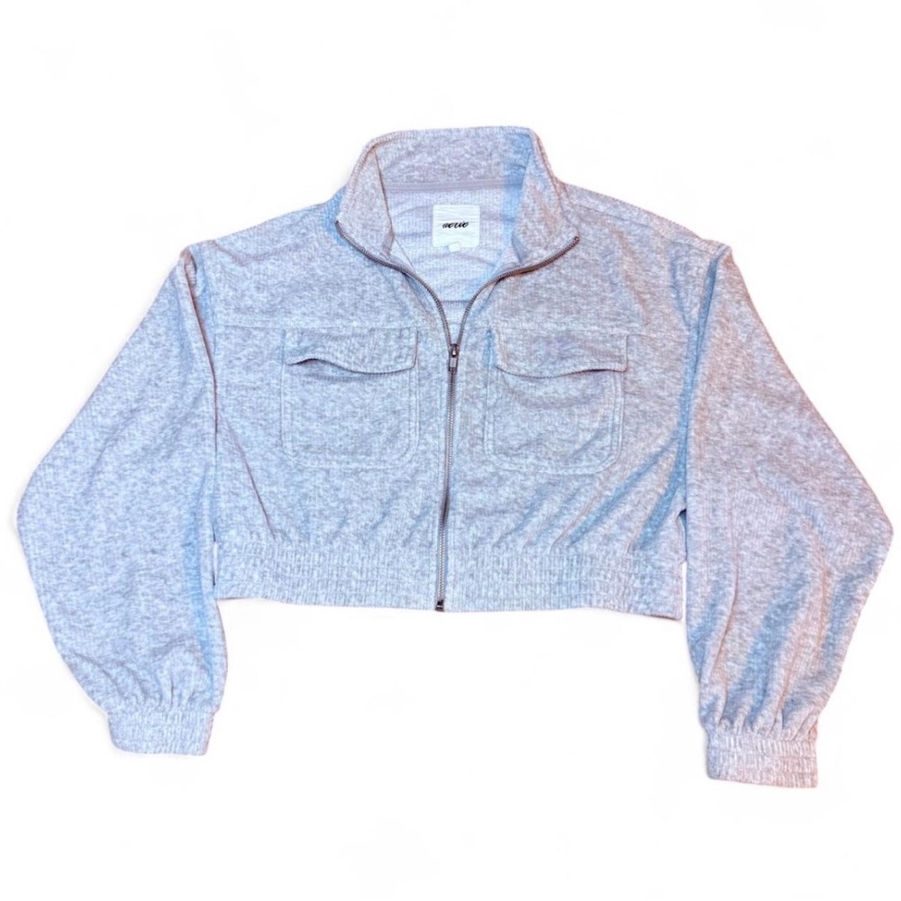 Aerie Light Gray Men's Zip Up Sweater - Picture 3 of 7